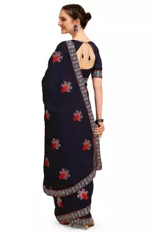 Blue printed silk saree with blouse