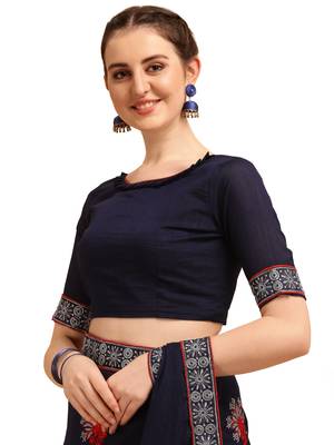 Blue printed silk saree with blouse 5