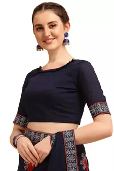Blue printed silk saree with blouse