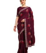 Purple printed silk saree with blouse