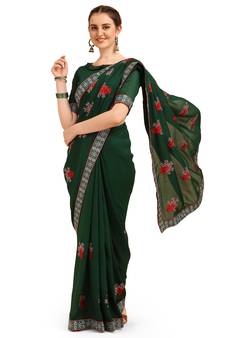 Green printed silk saree with blouse