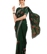Green printed silk saree with blouse