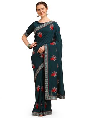 Blue printed silk saree with blouse 1