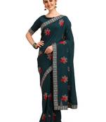 Blue printed silk saree with blouse