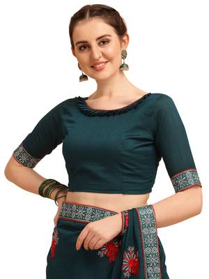 Blue printed silk saree with blouse 5