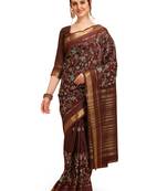 Brown printed cotton saree with blouse