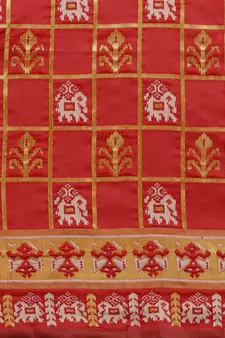 Dark pink printed cotton saree with blouse