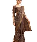 Purple printed cotton saree with blouse