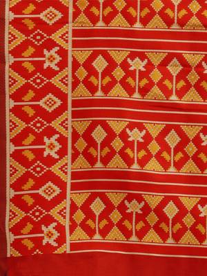 Yellow printed banarasi saree with blouse 5