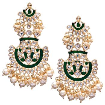 Green kundan Yellow Gold Alloy Earrings 2