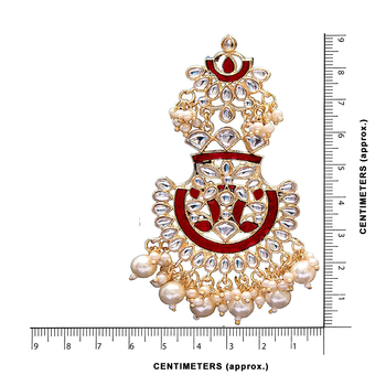 Maroon kundan Yellow Gold Alloy Earrings 3