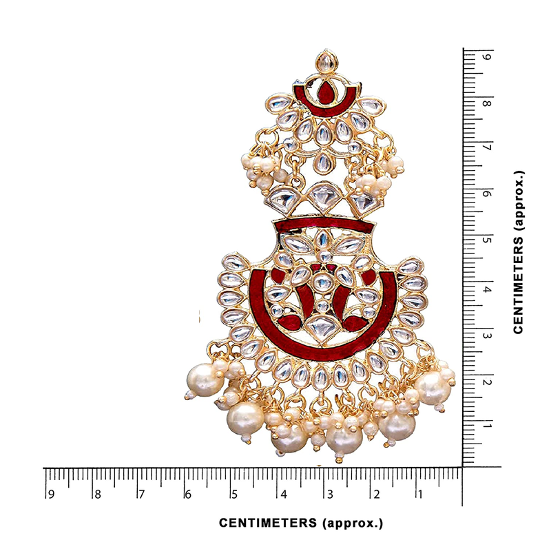 Maroon kundan Yellow Gold Alloy Earrings