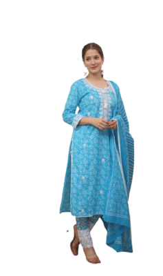  Blue Kurti Pant Duptta 1