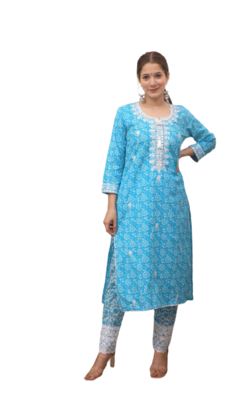  Blue Kurti Pant Duptta 4