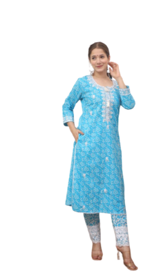  Blue Kurti Pant Duptta 5