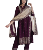 Wine Kurti Pant Duptta
