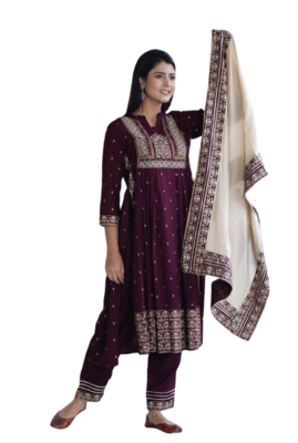 Wine Kurti Pant Duptta 4