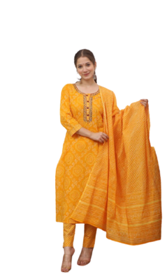 RF 1165 Yellow Kurti Pant Duptta 1