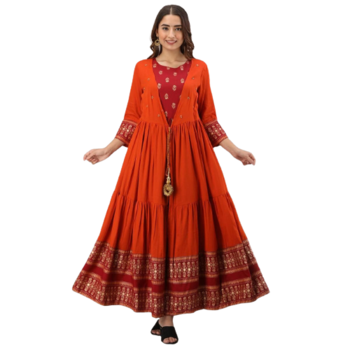  Orange Shrug With Red Kurti 1