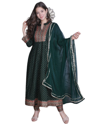  Green Kurti Pant Duptta 1