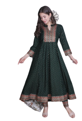  Green Kurti Pant Duptta 2