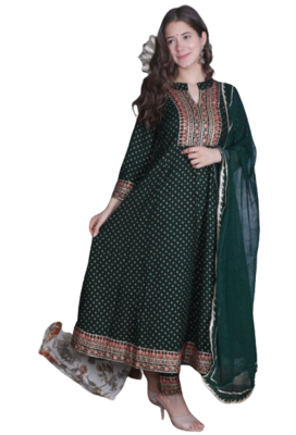  Green Kurti Pant Duptta 5
