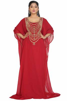  Dubai Moroccan Stylish Kaftan Georgette Floor Length Elegant Party Wear  Dresses 1