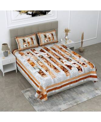 Cotton Multicolour King Size Printed  Double  Bed Sheet  With Pillow Cover 1