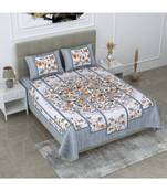 Cotton Multicolour King Size Printed  Double  Bed Sheet  With Pillow Cover