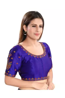 Women's Dupion Silk Elbow Sleeves Saree Blouse