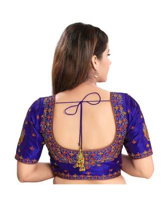 Women's Dupion Silk Elbow Sleeves Saree Blouse 3