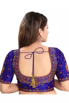 Women's Dupion Silk Elbow Sleeves Saree Blouse