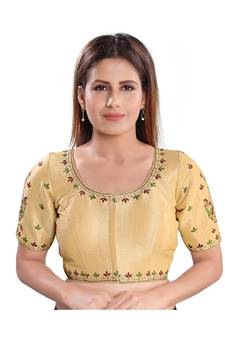 Women's Dupion Silk Elbow Sleeves Saree Blouse