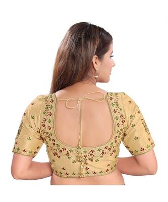 Women's Dupion Silk Elbow Sleeves Saree Blouse 3