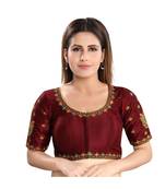Maroon Silk with Embroidered Floral Design Readymade Saree Blouse