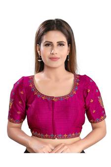 Women's Dupion Silk Elbow Sleeves Saree Blouse