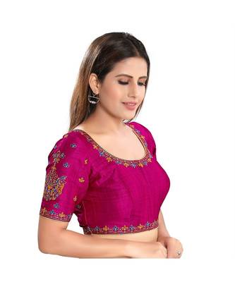 Women's Dupion Silk Elbow Sleeves Saree Blouse 2