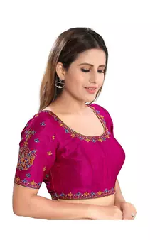 Women's Dupion Silk Elbow Sleeves Saree Blouse