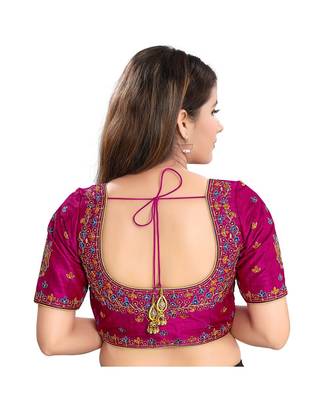 Women's Dupion Silk Elbow Sleeves Saree Blouse 3
