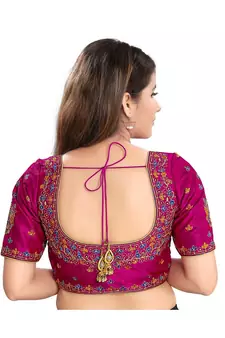 Women's Dupion Silk Elbow Sleeves Saree Blouse