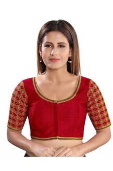 Women's Dupion Silk Elbow Sleeves Saree Blouse