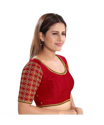 Women's Dupion Silk Elbow Sleeves Saree Blouse 2