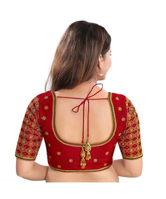 Women's Dupion Silk Elbow Sleeves Saree Blouse 3