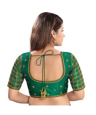 Women's Dupion Silk Elbow Sleeves Saree Blouse 3
