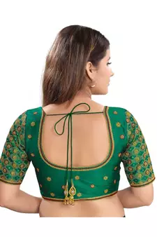 Women's Dupion Silk Elbow Sleeves Saree Blouse
