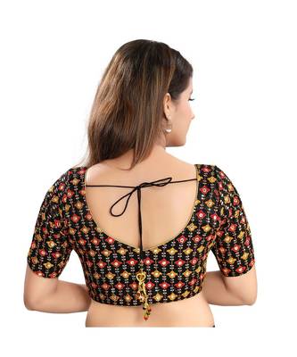 Women's Brocade Elbow Sleeves Saree Blouse 3