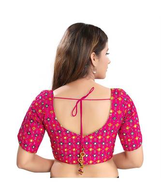 Women's Brocade Elbow Sleeves Saree Blouse 3