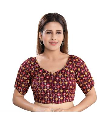 Women's Brocade Elbow Sleeves Saree Blouse 1