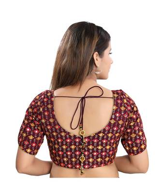 Women's Brocade Elbow Sleeves Saree Blouse 3