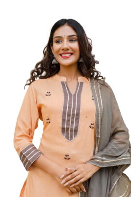  Peach& Grey Kurti Pant Duptta 2